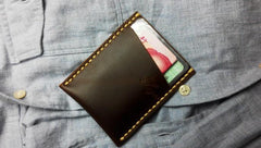 Leather Mens Slim Front Pocket Wallets Dark Brown Leather Cards Wallet for Men