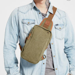Army Green Canvas Sling Backpack Men's Sling Bag Blue Chest Bag Canvas One shoulder Backpack For Men