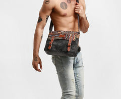 Vintage Mens Canvas Gray Cool Side Bag Messenger Bag Shoulder Bag for Men