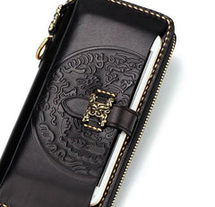 Handmade Leather Mens Chain Biker Wallet Cool Leather Wallet Long Phone Wallets for Men