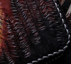 Handmade Leather Mens Clutch Wallet Cool Wolf Tooled Wallet Long Zipper Wallets for Men