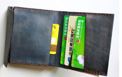 Handmade Vintage Leather Mens Small Bifold Wallet Cool billfold Wallet for Men
