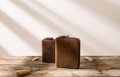 Cool Leather Vintage Mens Small Wallets Zipper billfold Wallets for Men