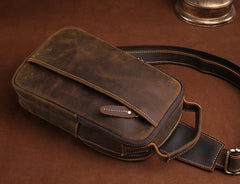 Leather Sling Bag for Men Vintage One Shoulder Backpack Crossbody Sling Bag For Men