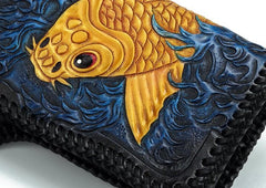 Handmade Leather Carp Mens Tooled Long Chain Biker Wallet Cool Leather Wallet With Chain Wallets for Men