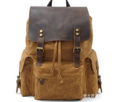 Waxed Canvas Leather Mens Hiking Backpacks Canvas Travel Backpack School Backpack for Men