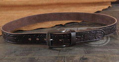 Genuine Leather Punk Rock Biker Trucker Tooled Floral Mens Belt Men Black Coffee Belt for Men