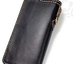 Handmade Leather Mens Chain Biker Wallet Cool Leather Wallet Long Phone Wallets for Men