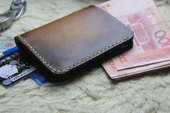 Vintage Leather Brown Mens Slim Small Wallet Leather Bifold Wallets for Men