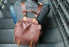 Dark Brown Leather Mens Backpack Travel Backpacks Laptop Backpack for men