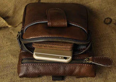 Vintage Leather Belt Pouches Cell Phone Holster Brown BELT BAG Small Side Bag For Men