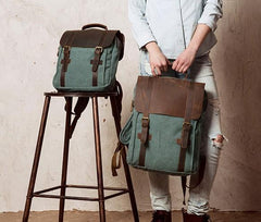 Cool Mens Canvas Leather Travel Backpack Canvas Backpack Canvas School Bag for Men