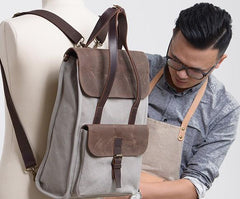 Cool Canvas Gray Mens Handbag Canvas Backpack Canvas Travel Bag for Men