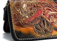 Handmade Leather Mah¨¡k¨¡la Mens Tooled Long  Biker Wallet Cool Leather Wallet With Chain Wallets for Men
