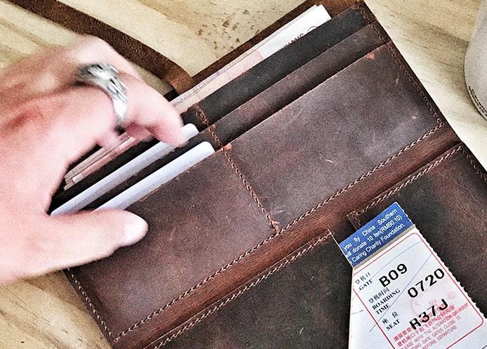 Cool Leather Mens Bifold Long Travel Wallet Leather Long Passport Wallet for Men