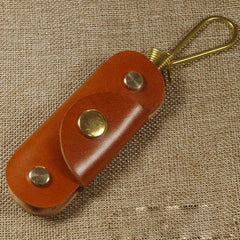 Coffee Handmade Mens Leather Keyholders With Hook Cool KeyChains Key Holders KeyRing for Men