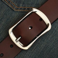 Handmade Mens Black Leather Buckle Silver Belt Minimalist Leather Silver Belts for Men