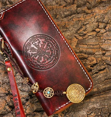 Handmade Leather Mens Chain Biker Wallet Cool Leather Wallet Long Phone Wallets for Men