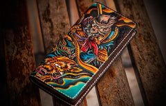 Handmade Leather Men Tooled Monkey King Cool Leather Wallet Long Phone Clutch Wallets for Men