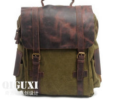 Mens Canvas Leather Backpack Canvas Hiking Backpack Canvas Travel Backpack for Men