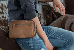 Cool Leather Mens Small Messenger Bags Shoulder Bags for Men