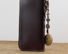 Handmade Leather Ganesha Tooled Biker Chain Mens Long Wallet Cool Leather Wallet Clutch Wallet for Men