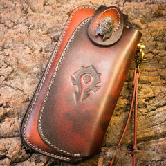 Handmade Leather Mens Cool Long World of Warcraft Leather Chain Wallet Cards Biker Trucker Wallet