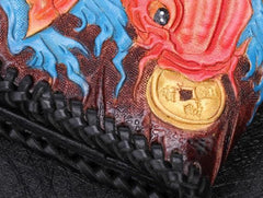 Handmade Leather Carp Mens Tooled Long Chain Biker Wallet Cool Leather Wallet With Chain Wallets for Men