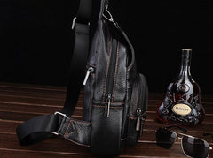 Cool Leather Mens Sling Bag Sling Shoulder Bags Sling Backpack Chest Bag for men