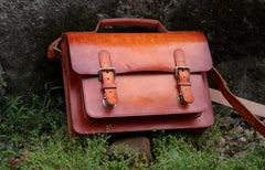 Handmade Leather Cool Mens Brown Briefcase Messenger Bag School Bag for men