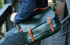 Green Leather Mens Briefcase Messenger Bag Handbag Shoulder Bag for men