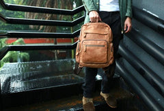Cool Brown Mens Leather Backpack Travel Backpacks School Backpacks for men