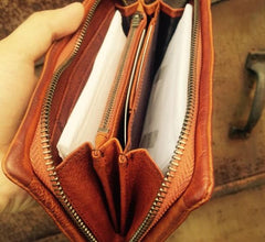 Genuine Leather Mens Cool Long Leather Wallet Zipper Clutch Wristlet Wallet for Men