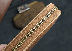 Handmade Leather Mens Cool Zipper Phone Travel Long Wallet Card Holder Card Slim Clutch Wallets for Men