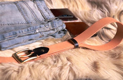 Handmade Beige Leather Mens Belt Leather Belt for Men