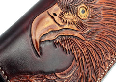 Handmade Leather Eagle Mens Tooled Long Chain Biker Wallet Cool Leather Wallet With Chain Wallets for Men