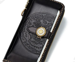 Handmade Leather Mens Chain Biker Wallet Cool Leather Wallet Long Phone Wallets for Men