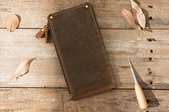 Cool Canvas Leather Mens Bifold Long Cards Wallet Long Wallet for Men