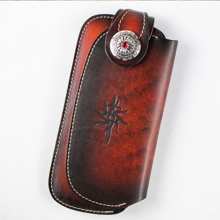 Handmade Leather Mens Cool Long World of Warcraft Leather Chain Wallet Cards Biker Trucker Wallet