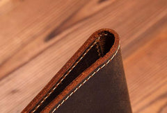 Vintage Leather Mens Passport Wallet Bifold Slim Long Wallet For Men