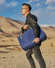 Mens Leather Canvas Large Handbag Canvas Weekender Bag Canvas Travel Bag for Men