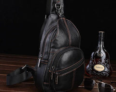 Cool Leather Mens Sling Bag Sling Shoulder Bags Sling Backpack Chest Bag for men