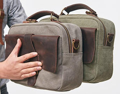 Mens Canvas Gray Cool Messenger Bag Side Bag Canvas Handbag for Men
