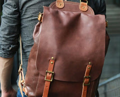 Dark Brown Leather Mens Backpack Travel Backpacks Laptop Backpack for men