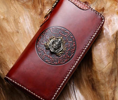 Handmade Leather Mens Chain Biker Wallet Cool Leather Wallet Long Phone Wallets for Men