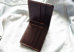 Leather Mens Slim Coffee Front Pocket Bifold Small Wallets Card Wallet for Men