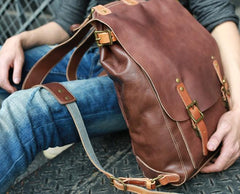 Dark Brown Leather Mens Backpack Travel Backpacks Laptop Backpack for men