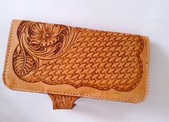 Handmade Leather Tooled Floral Mens Long Wallet Cool Long Wallet for Men