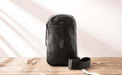 Black Leather Mens Sling Bag Sling Shoulder Bag Chest Bag for men