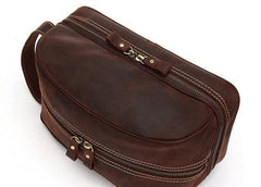 Cool Leather Mens Zipper Wristlet Bag Vintage Clutch Zipper Bag for Men